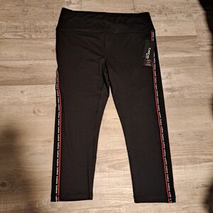 Bebe Sport Women's Black/Hibiscus Mini Logo Athletic Leggings BB1326C NWT L